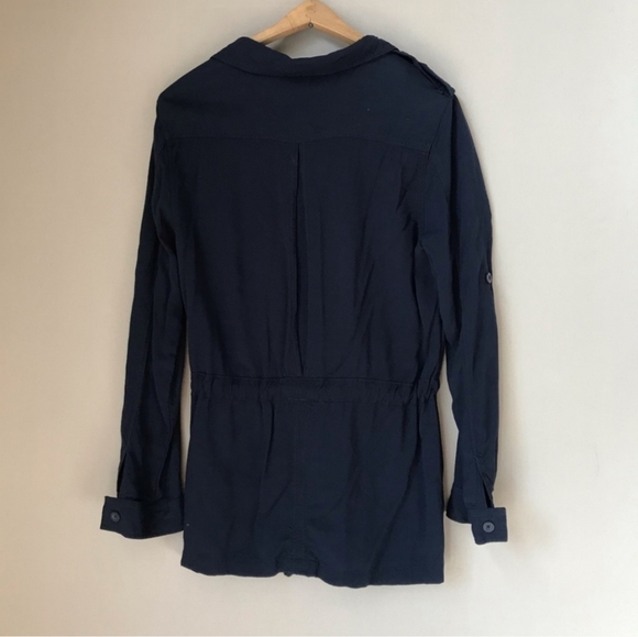 a.n.a. navy blue button down w/waist tie and pockets collared blouse siz… - Picture 2 of 5